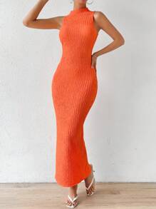 Chiquease 素色小高領背心洋裝 - 橘色 - 查看 3