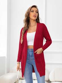DEARCASE Dual Pocket Casual Design Cardigan - Red - View 1
