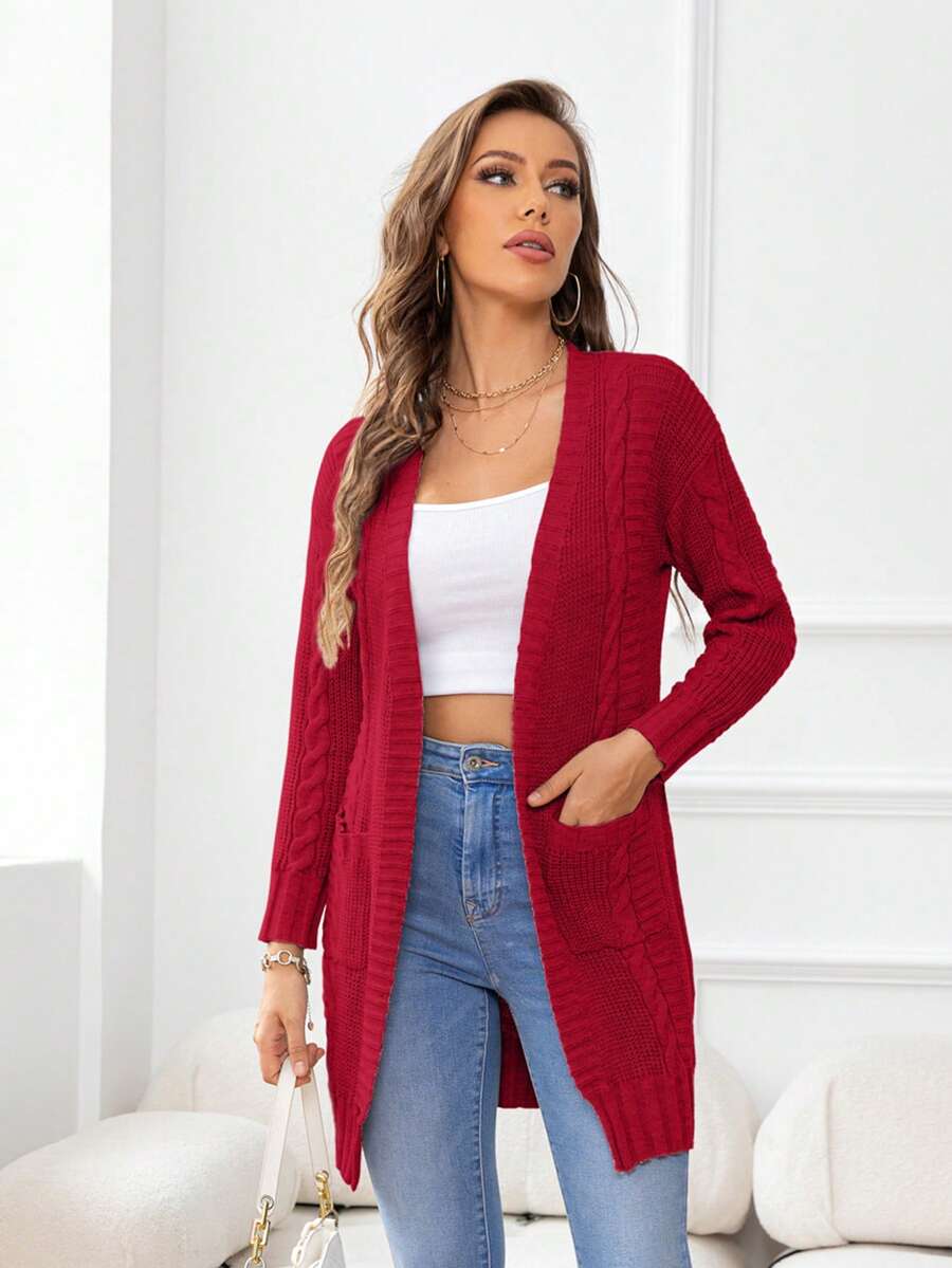 DEARCASE Dual Pocket Casual Design Cardigan - Red - View 1