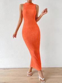 Chiquease 素色小高領背心洋裝 - 橘色 - 查看 4