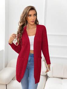 DEARCASE Dual Pocket Casual Design Cardigan - Red - View 3