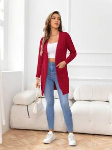DEARCASE Dual Pocket Casual Design Cardigan - Red - View 4