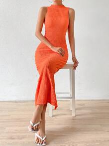 Chiquease 素色小高領背心洋裝 - 橘色 - 查看 6