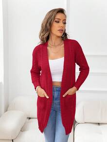 DEARCASE Dual Pocket Casual Design Cardigan - Red - View 5