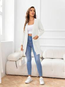 DEARCASE 双口袋落肩开衫 - 白色 - 查看 5