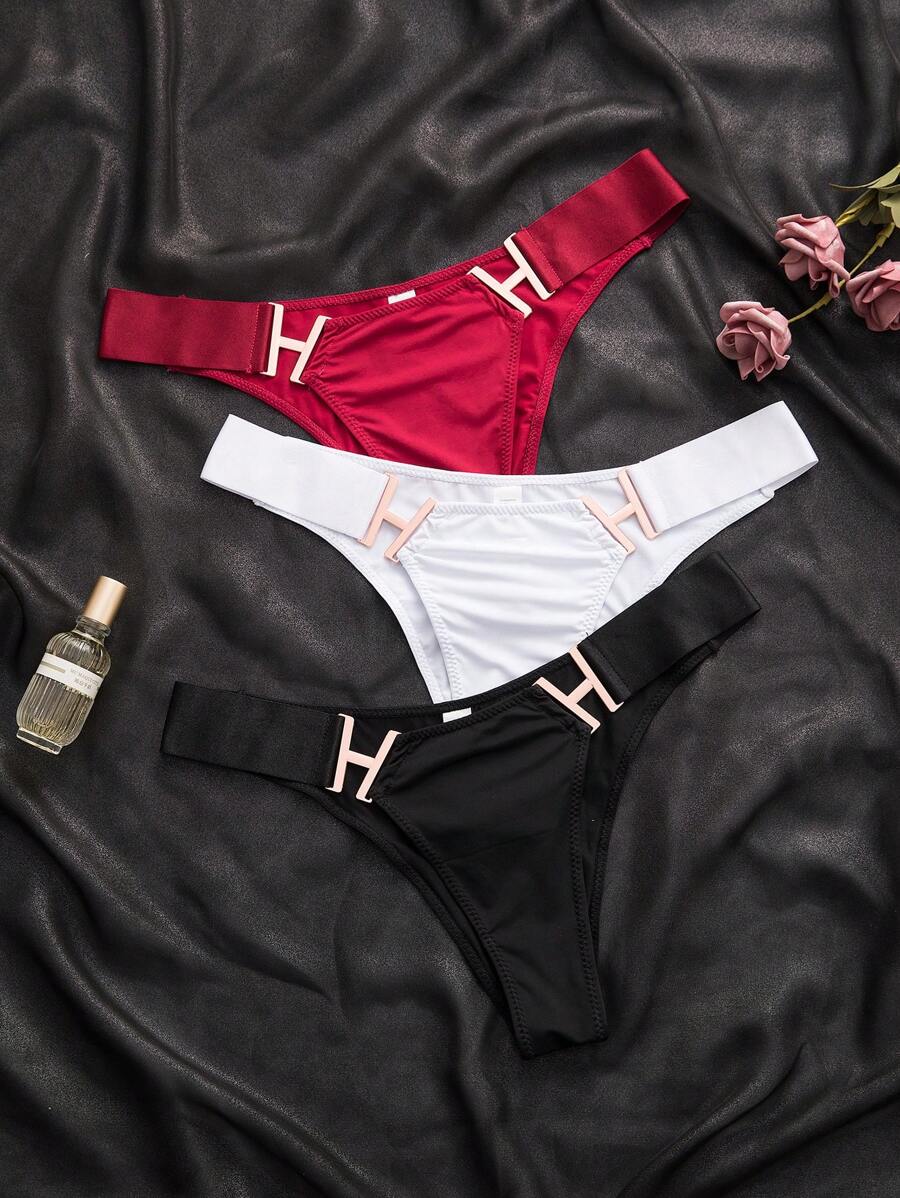 SHEIN 3pack Solid Metal Decoration Panty - Multicolor - View 1