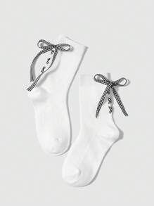 2 Pairs White Double Pronged Children's Bow For School Season - White - View 4