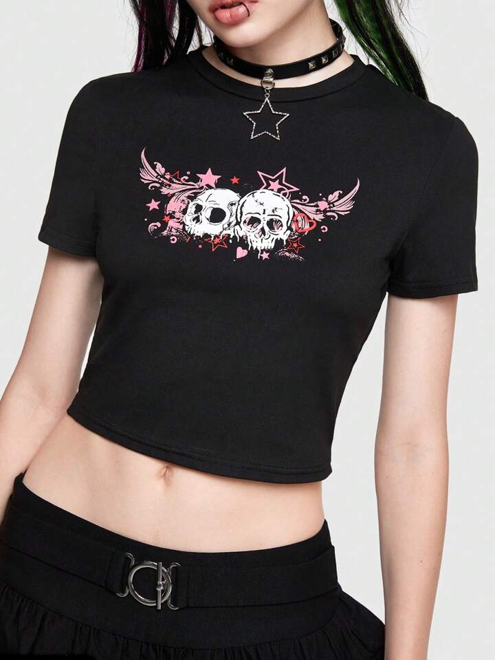 ERL23ss SKULL PRINT CROPPED T−SHIRT Skull Cropped T-shirt – T-shirt.pk