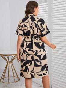 SHEIN Clasi Plus Allover Print Batwing Sleeve Dress - Apricot - View 2
