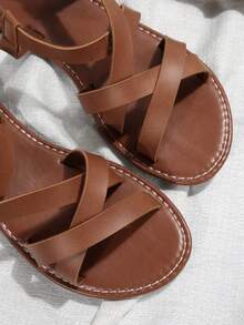 New European And American Style Large Size Women's Flat Sandals & Slides, Summer - Brown - View 4