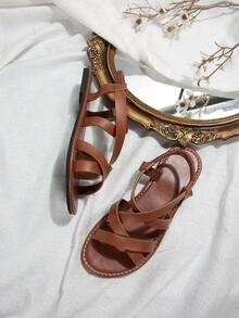 New European And American Style Large Size Women's Flat Sandals & Slides, Summer - Brown - View 6