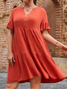 SHEIN Frenchy Plus Flounce Sleeve Ruffle Hem Smock Dress