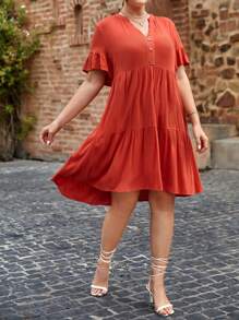 SHEIN Frenchy Plus Flounce Sleeve Ruffle Hem Smock Dress