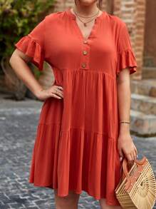 SHEIN Frenchy Plus Flounce Sleeve Ruffle Hem Smock Dress