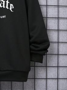 SHEIN Leap Crew Tween Boy Long Sleeve Hoodie With Pattern, Suitable For Autumn - Black - View 5