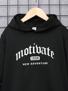 SHEIN Leap Crew Tween Boy Long Sleeve Hoodie With Pattern, Suitable For Autumn - Black - View 6