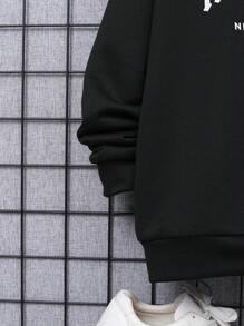 SHEIN Leap Crew Tween Boy Long Sleeve Hoodie With Pattern, Suitable For Autumn - Black - View 7