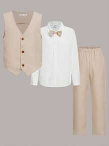 SHEIN Tween Boy Button Front Vest Blazer & Shirt & Trousers - Multicolor - View 1