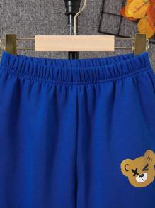 SHEIN Tween Boy Colorblock Raglan Sleeve Thermal Sweatshirt & Sweatpants & Bag - Blue and White - View 8