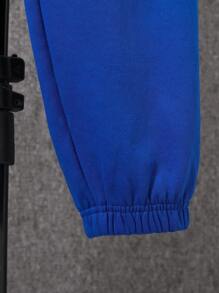 SHEIN Tween Boy Colorblock Raglan Sleeve Thermal Sweatshirt & Sweatpants & Bag - Blue and White - View 13