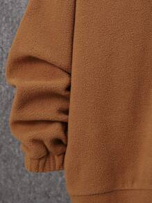 SHEIN Tween Boy Letter Patched Detail Half Zip Sweatshirt & Sweatpants - Khaki - View 6