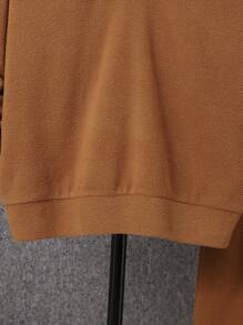 SHEIN Tween Boy Letter Patched Detail Half Zip Sweatshirt & Sweatpants - Khaki - View 7