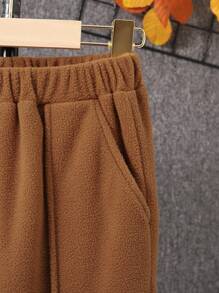 SHEIN Tween Boy Letter Patched Detail Half Zip Sweatshirt & Sweatpants - Khaki - View 11