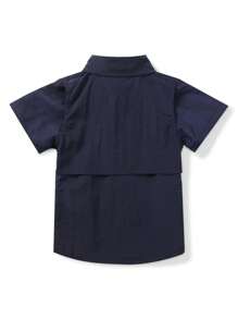 Tween Boy Solid Button Front Shirt - Navy Blue - View 2