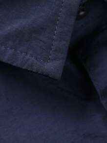 Tween Boy Solid Button Front Shirt - Navy Blue - View 3