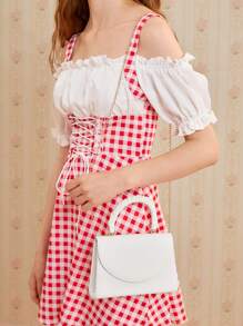 SHEIN MOD Mini Minimalist Flap Chain Satchel Bag - White - View 4