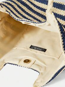 SHEIN VCAY 條紋圖案編織草編包帶大容量,合適的適用於度假&海灘 - 彩色 - 查看 5