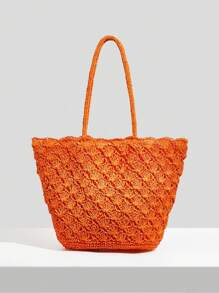 SHEIN VCAY Túi tote đeo vai tối giản Double Handle cho kỳ nghỉ - trái cam - Xem 2