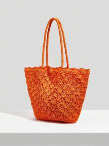 SHEIN VCAY Túi tote đeo vai tối giản Double Handle cho kỳ nghỉ - trái cam - Xem 3