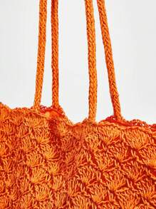 SHEIN VCAY Túi tote đeo vai tối giản Double Handle cho kỳ nghỉ - trái cam - Xem 5