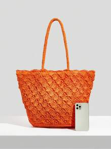 SHEIN VCAY Túi tote đeo vai tối giản Double Handle cho kỳ nghỉ - trái cam - Xem 4