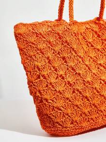 SHEIN VCAY Túi tote đeo vai tối giản Double Handle cho kỳ nghỉ - trái cam - Xem 6