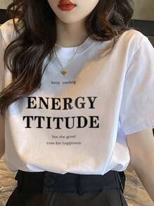 Camiseta con estampado de slogan - Blanco - Ver 1