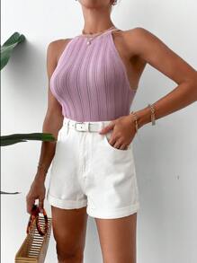 Top de punto unicolor halter