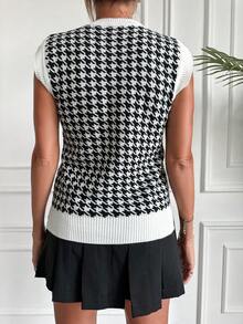 EURMUSE Houndstooth Pattern Sweater Vest - Black and White - View 2