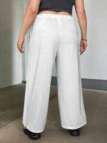 SHEIN ICON Plus Letter Graphic Drawstring Waist Joggers - White - View 3