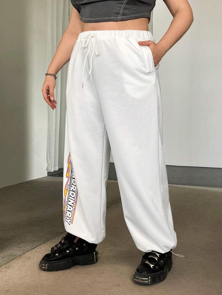 Plus Letter Graphic Drawstring Waist Sweatpants