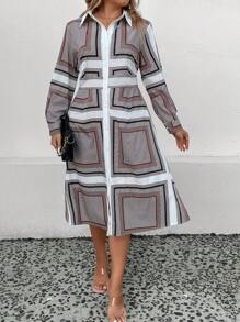 EMERY ROSE 大碼圍巾圖案襯衫洋裝 - 彩色 - 查看 1