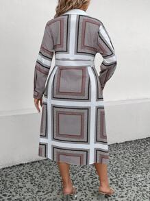 EMERY ROSE 大碼圍巾圖案襯衫洋裝 - 彩色 - 查看 2