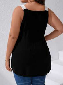 SHEIN LUNE Plus Two Tone Button Detail Knit Top - Black and White - View 2