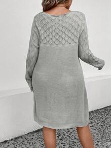SHEIN LUNE Hơn Chất rắn Đầm Áo len - Xám - Xem 2