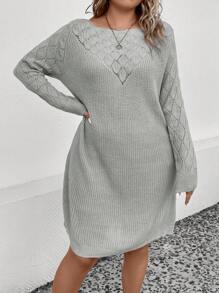 SHEIN LUNE Hơn Chất rắn Đầm Áo len - Xám - Xem 3