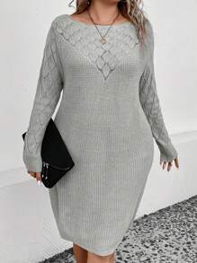 SHEIN LUNE Hơn Chất rắn Đầm Áo len - Xám - Xem 4