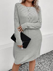 SHEIN LUNE Hơn Chất rắn Đầm Áo len - Xám - Xem 5