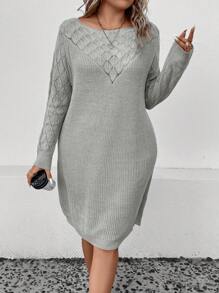 SHEIN LUNE Hơn Chất rắn Đầm Áo len - Xám - Xem 7