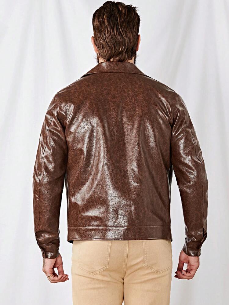 Men Flap Pocket PU Leather Jacket